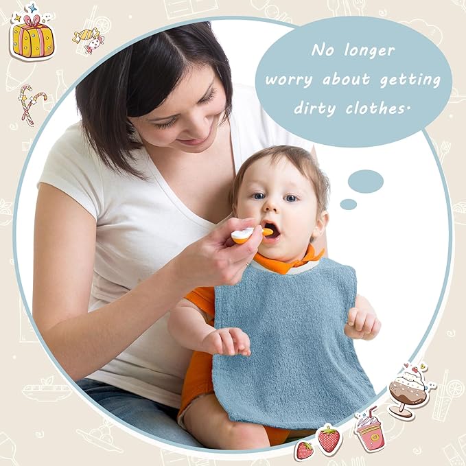 6 Pcs Pullover Baby Bibs Cotton Terry Toddler Absorbent Infant for Feeding and Drooling Towel Slip on Bib(Bright Color)