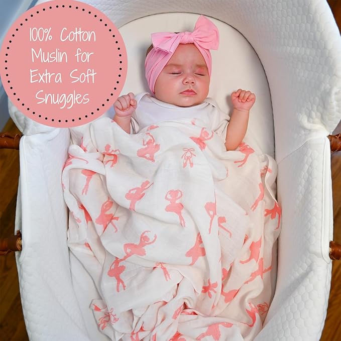 LollyBanks Baby Blanket, 100% Cotton Muslin Swaddle Blankets, Soft Girl Blanket 47 x 47 Inches, Nursery Swaddling Blankets for Girls, Baby Essentials, Registry (Ballet Print, Dance)
