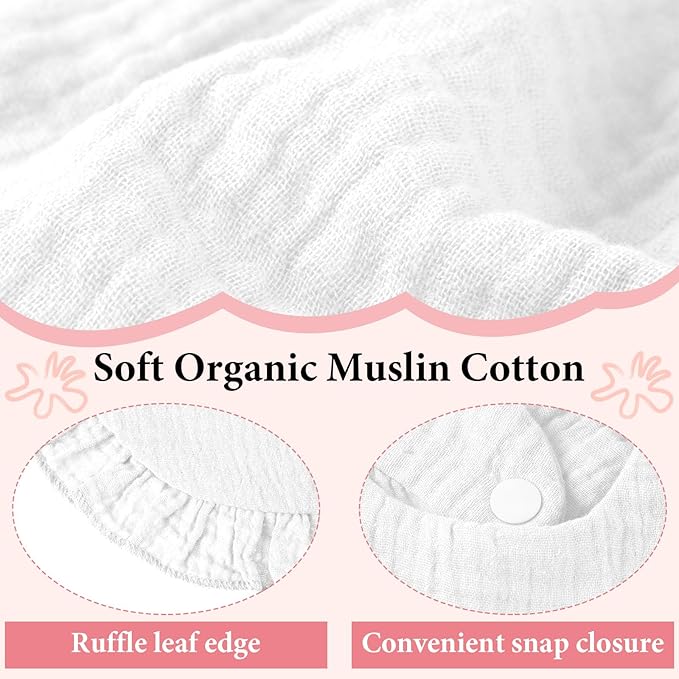 Kenning 18 Pcs Muslin Drool Baby Bibs Baby Girl Ruffle Bibs Absorbent Cotton with Snap Button for Boys Girls