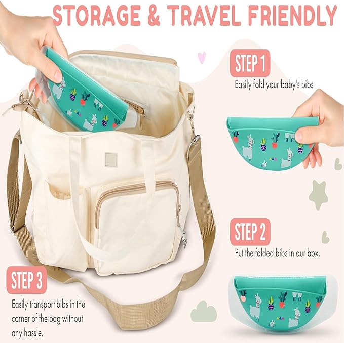 BPA-Free Silicone Baby Bibs with Travel Case, Toddlers Boys/Girls, Large Pocket, Adjustable, Toddlers 6-48 Months