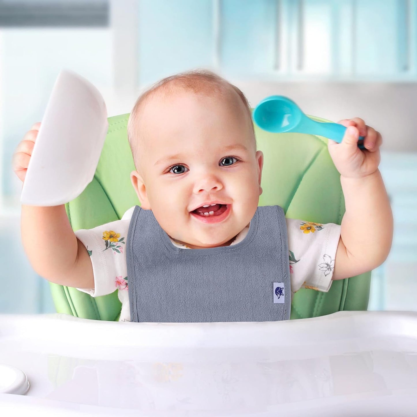 SPINFOX Waterproof Baby Bibs for Girls, Boy, Unisex Drool Bib Cotton Solid Knit Infant Feeding Bibs