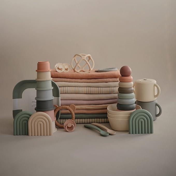 mushie Muslin Baby Swaddle Blanket | 100% Organic Cotton (Retro Stripe)