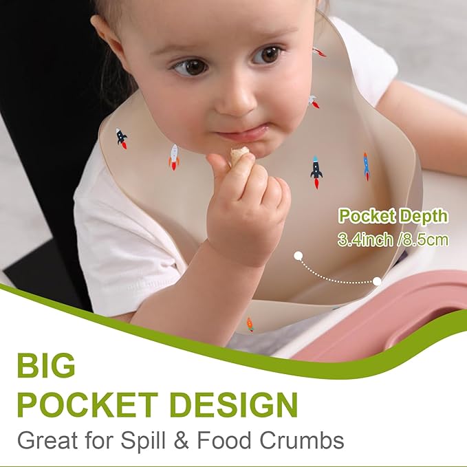 Accmor Silicone Baby Bibs, Waterproof Soft Bibs for Baby Girls Boys Feeding Eating, Silicone Baby Bibs with Large Pocket