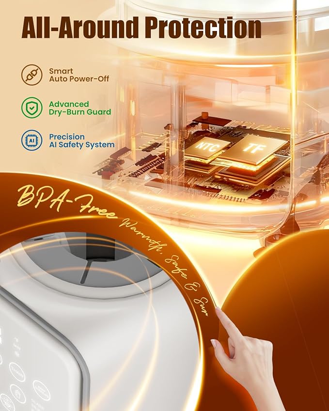 12-in-1 Baby Bottle Warmer for Breastmilk, 98°F 2m Fast Heating Milk Warmers, 24H Locks Nutrients with 360° Swirlable Heat, Precise Even Warming & Temperature Control, Fits All Bottles, Bags, Jars