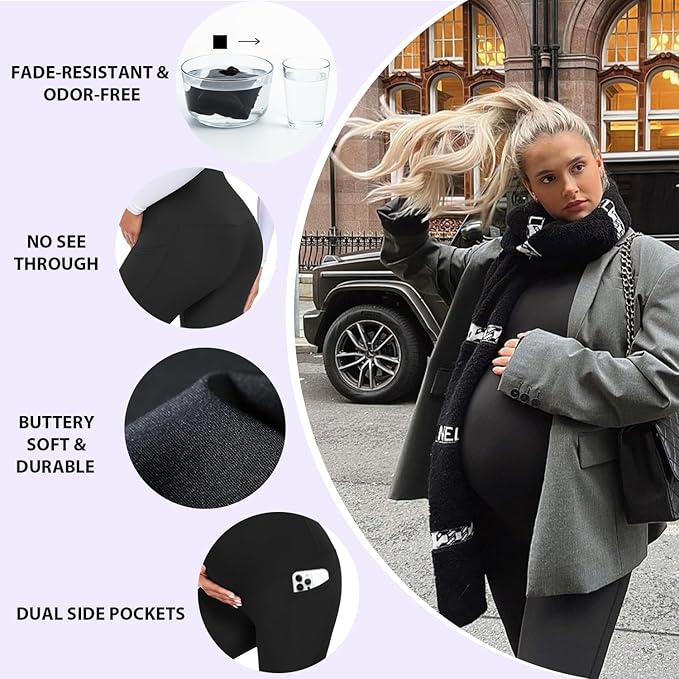 GROTEEN 3 Pack Women's Maternity Leggings with Pockets Over The Belly Workout Yoga Pregnancy Pants