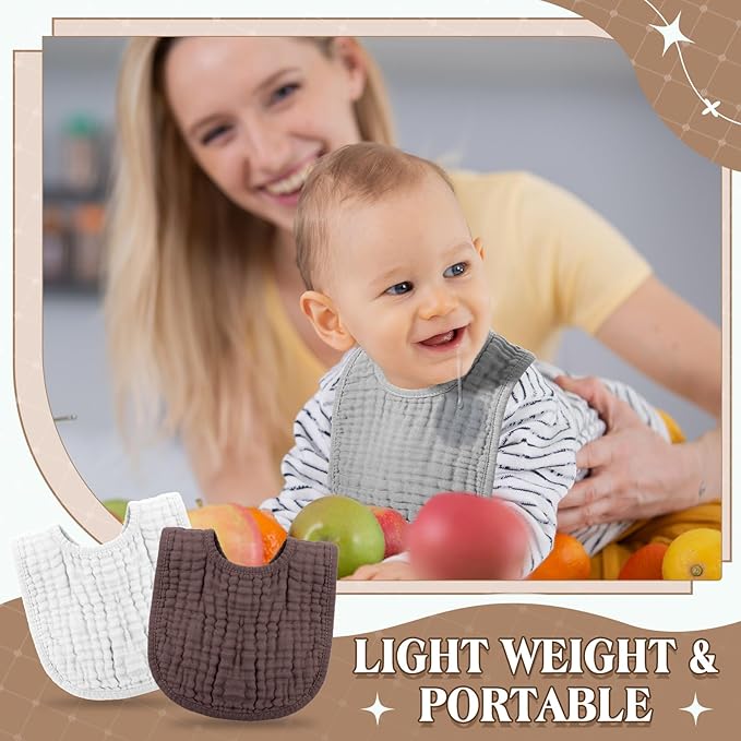 Frienda 8 Pcs Muslin Baby Bibs Cotton Bandana Drool Bibs Bulk for Newborn Infant 6 Absorbent Layers Feeding Accessory