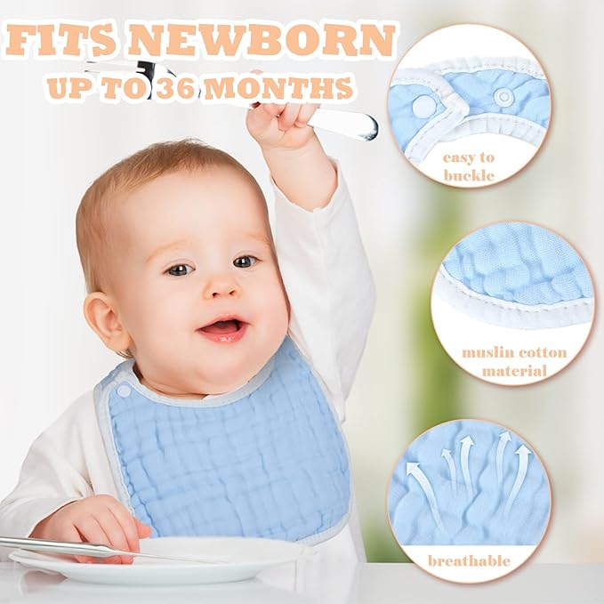 Loopeer 10 Pcs Snap Muslin Bibs soft Baby Bibs for Boy Girl Infants Newborns for Teething Drooling(Colorful)