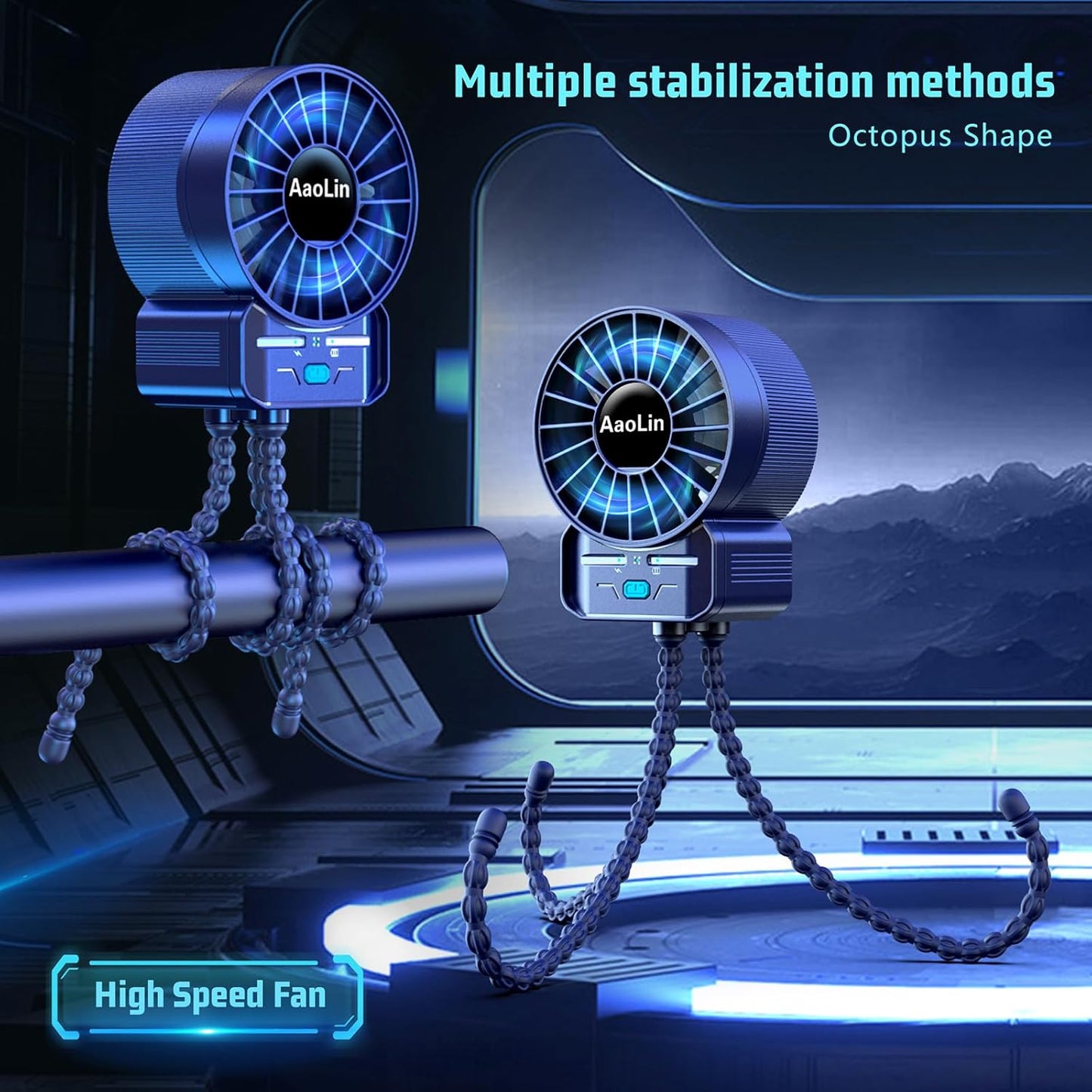 2 Pack Multifunctional Portable Stroller Fan 4 Speed 6600rpm High Speed Usb Rechargeable Personal Mini Handheld Fan Extended Tripod For Desktop Winding Kids Bed Treadmill Bike Golf Cart Outdoor Travel