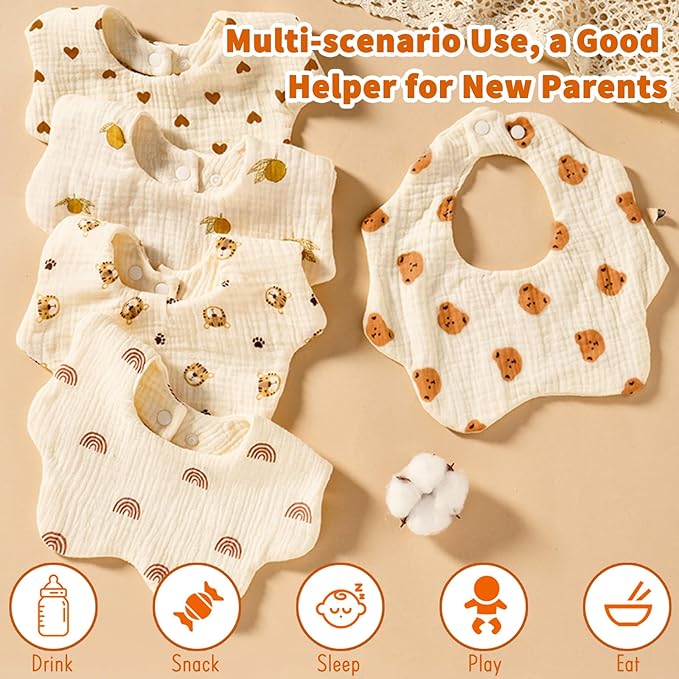 EllieHouse Baby Bibs for Girls Boys 8 Pack Muslin Drool Teeth Drooling Teething Bibs Muslin Cotton for Toddler Infant