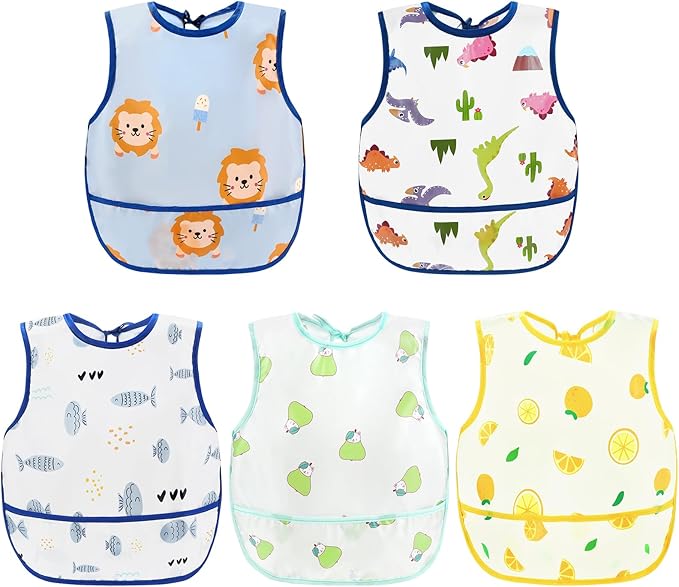 Accmor Baby Bibs, Waterproof Baby Toddler Bibs, Apron Smock Bib for Baby Boys Girls, Essential Must Have for Eating, Feeding