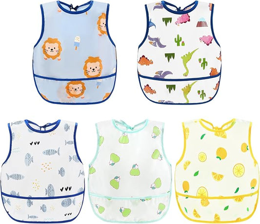 Accmor Baby Bibs, Waterproof Baby Toddler Bibs, Apron Smock Bib for Baby Boys Girls, Essential Must Have for Eating, Feeding