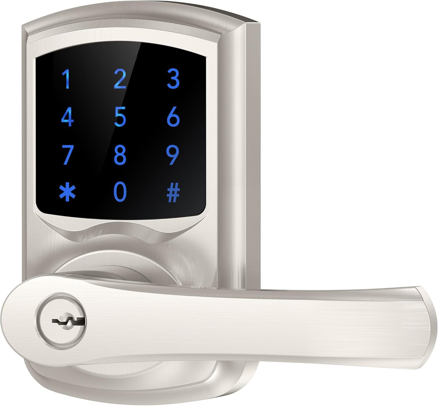 Keyless Entry Door Lock, Electronic Keypad Door-Lock with Handle, Touchscreen, Auto-Locking, Anti-peep Password, Easy to Install for Front Door, Home, Office, Satin Nickel