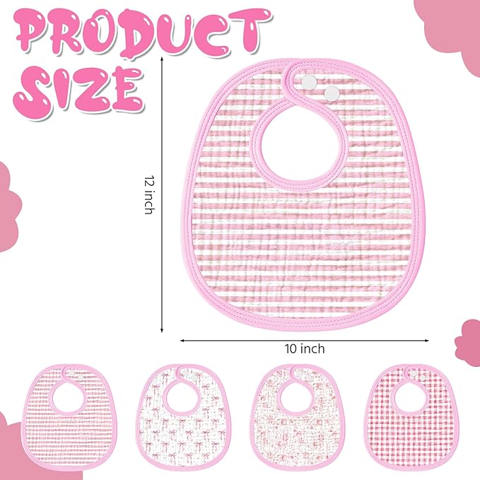 4 Piece Drooling Bibs for Baby Boys Girls,Soft Triple Layer Cotton Muslin, Adjustable Newborn Bibs for Drooling