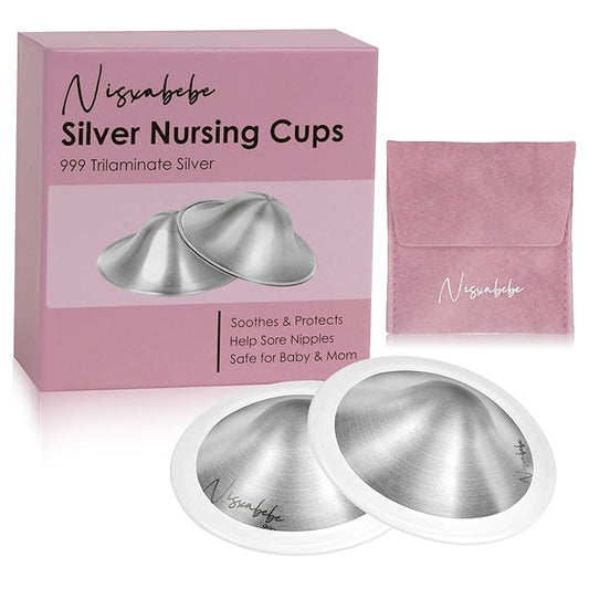 The Original Silver Nursing Cups with Silicone Ring,Nipple Shields for Nursing Newborn,Breastfeeding Must Haves for Soothe and Protect Your Nursing Nipples,Trilaminate 999 Silver(X-Large)