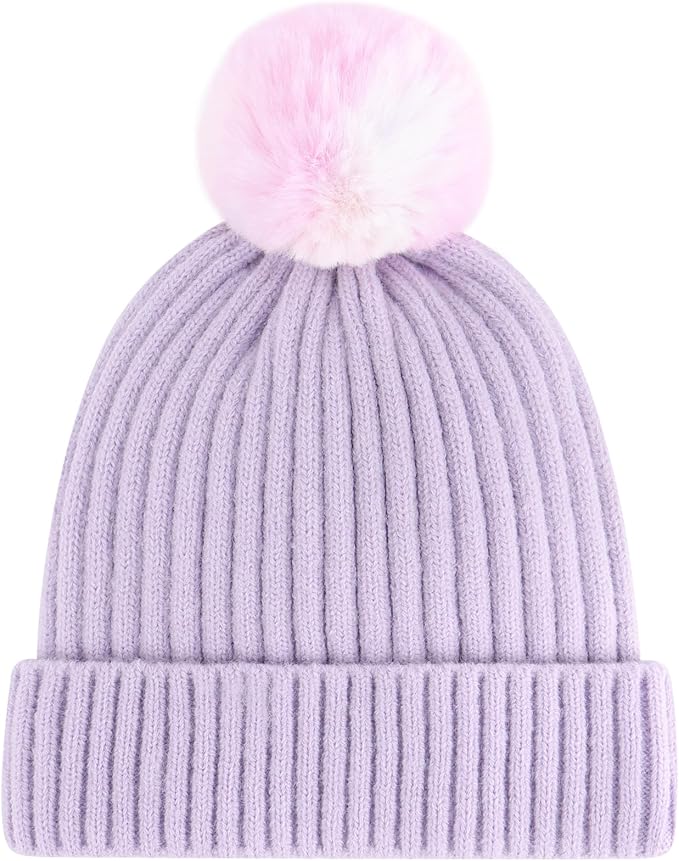 Girls Winter Hat Warm Toddler Beanie with Pom Pom Winter Hats for Baby and Kids