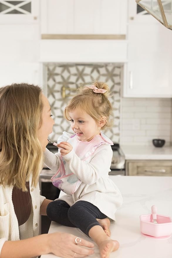 Tiny Twinkle Mess Proof Baby Bibs for Eating – Waterproof, Wipeable Toddler Bibs with Pocket – Baby Food Bibs for Girls & Boys(3 Pack,Cotton Candy)