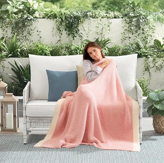 Snuggle Sac Pink Throw Blankets for Couch, Reversible Super Soft Warm Microfiber Blankets Cozy Knit Fuzzy Plush Lightweight Fluffy Throws for Sofa, Bed, Living Room, Heather Pink, 50 x 60 inches