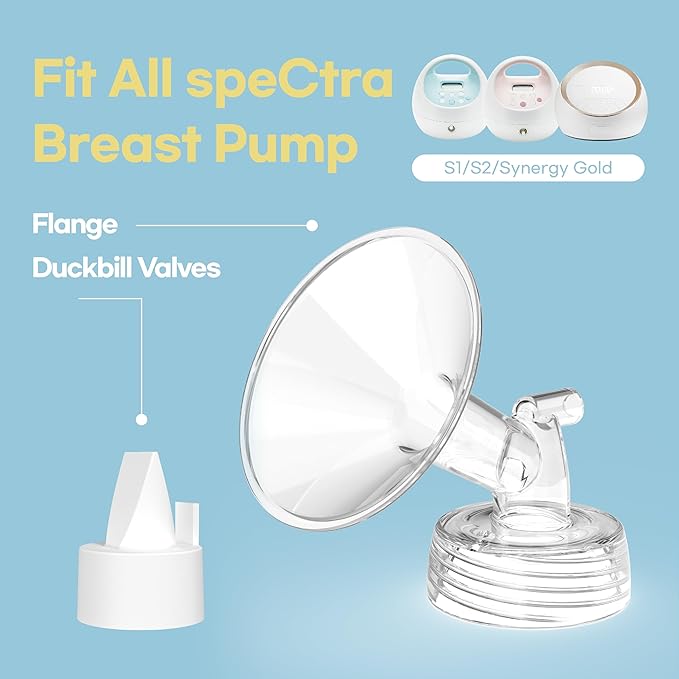 Flange Inserts for Spectra, Spectra Replacement Pump Parts for S1/S2/9 Plus, Not Original Accessories, Breast Pump Parts Include 2-Pack 24mm Flanges and 4-Pack Duckbill Valves