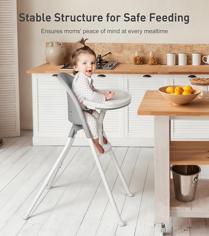 Funny Supply 3-in-1 Cute Folding High Chair, High Chairs for Babies and Toddlers, Modern Space Saving Highchair with Removable Double Tray, Easy to Clean, Light Weight Baby Feeding Chair, Gray
