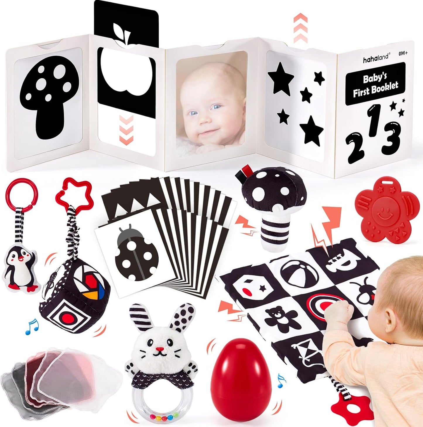 hahaland High Contrast Baby Toys for Newborn - Infant Baby Black and White Sensory Newborn Toys for Brain Development Montessori Tummy Time Toy for 0 3 6 Months