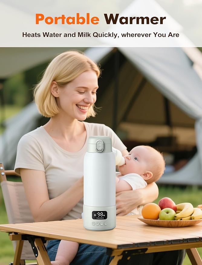 Portable Bottle Warmer for Travel - Baby Bottle Warmer for Breast Milk & Water, Milk Warmer with Fast Heating, 17 Ounces Large Capacity and Long Battery Life for Car Airplane Outdoor (Green)