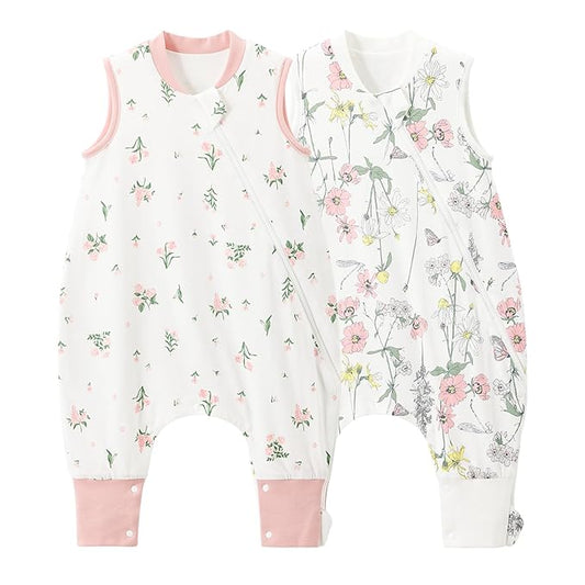 Duomiaomiao 2 Pack 0.5 TOG Toddler Sleep Sack 6-12 Months 100% Cotton Lightweight Baby Sleep Sack with Feet, Breathable Comfy Toddler Wearable Blanket