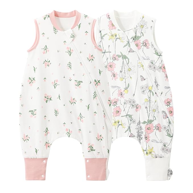 Duomiaomiao 2 Pack 0.5 TOG Toddler Sleep Sack 36-48 Months 100% Cotton Lightweight Baby Sleep Sack with Feet, Breathable Comfy Toddler Wearable Blanket