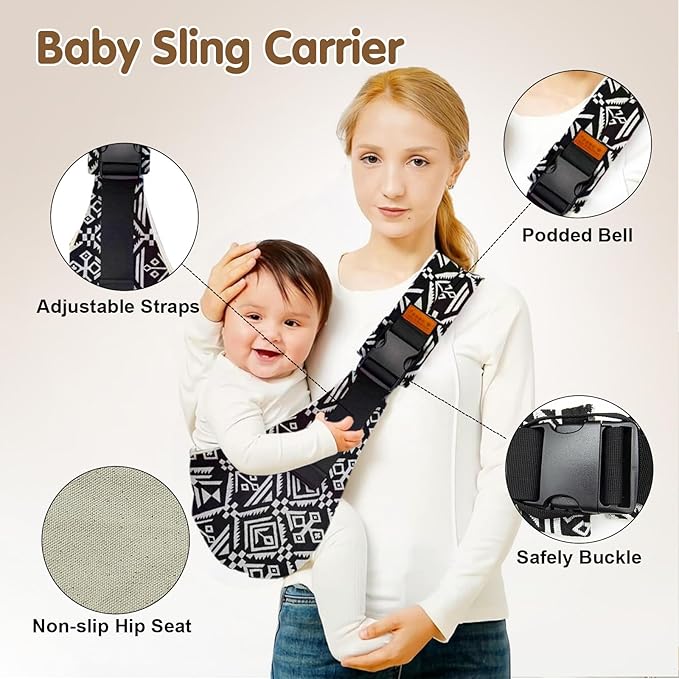 Baby Sling Carrier,Toddler Carrier, 2025 New Baby Sling,Portable and Lightweight Sling,Non-Slip Hip Seat Carrying 10-30lbs(Black)