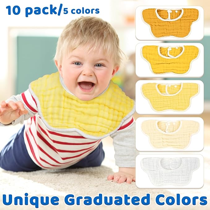 EllieHouse Baby Bibs for Girls Boys 10Pack Muslin Drool Teeth Drooling Teething Bibs Muslin Cotton for Infant Toddler