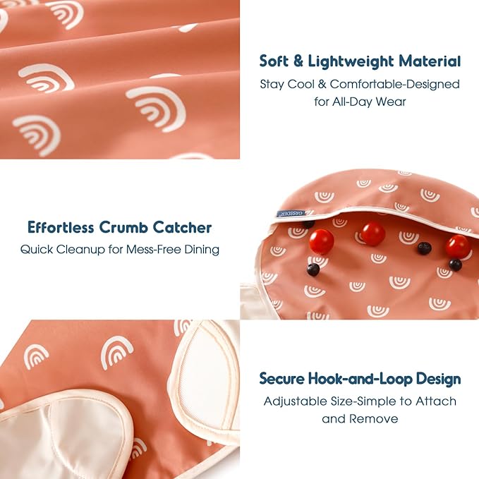 GRSSDER 3-pack Mess Proof Baby Feeding Bibs with Food Catcher Pocket, Soft Lightweight Waterproof Fabric Material with Zero Plastic-like Feel, Adjustable and Easy Clean Toddler Bibs for 6-36 Months