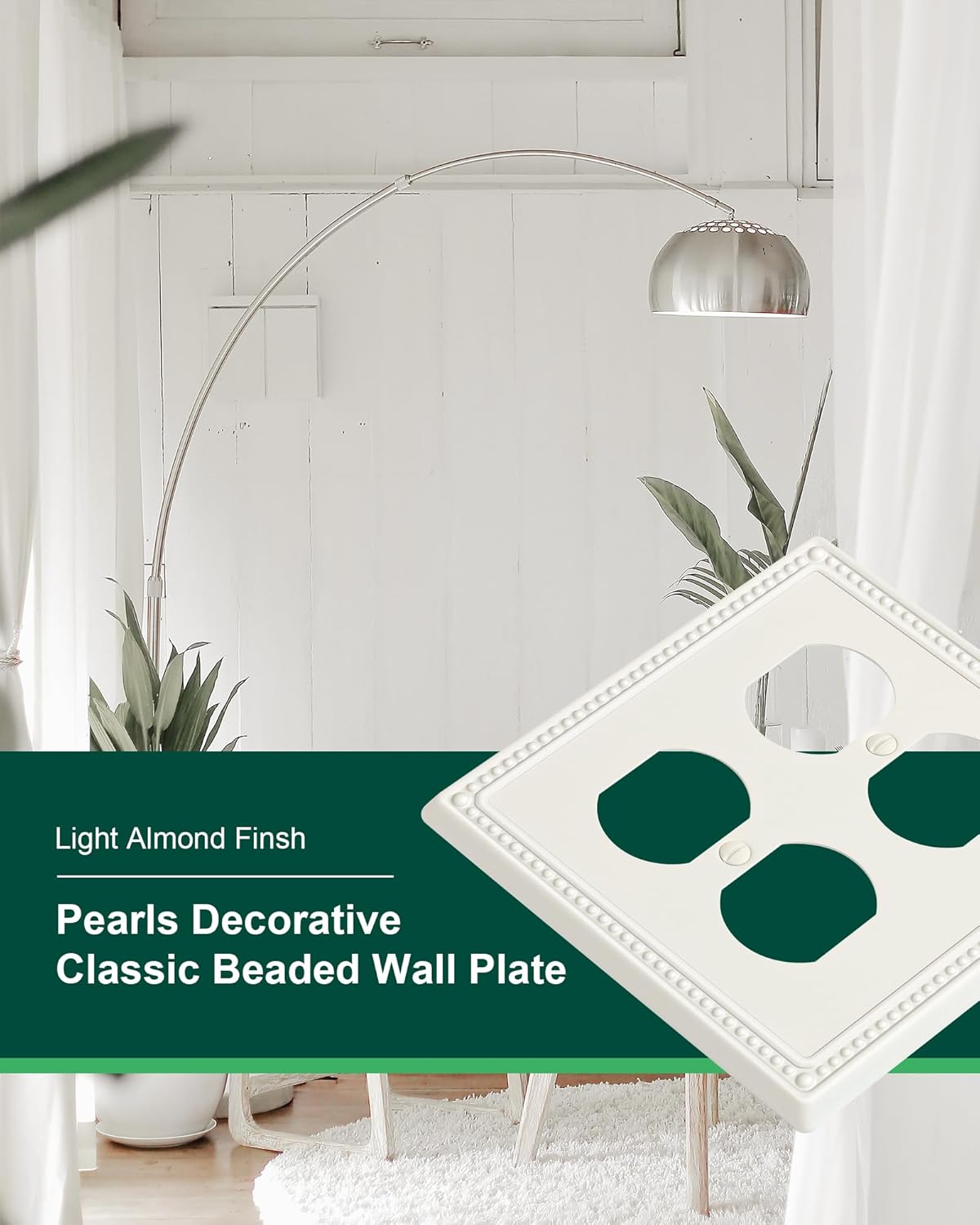 2-Pack Double Duplex Outlet Cover, Metal Switch Plates and Outlet Covers, Light Almond Pearls Decorative Wall Plates for Electrical Outlets, 2 Gang Receptacle Cover, Corrosion Resistant