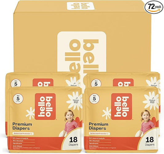 Hello Bello Diapers, Size 5 (27+ lbs) Superstars - 72 Count Value Pack of Premium Disposable Baby Diapers, Hypoallergenic with Soft, Cloth-Like Feel