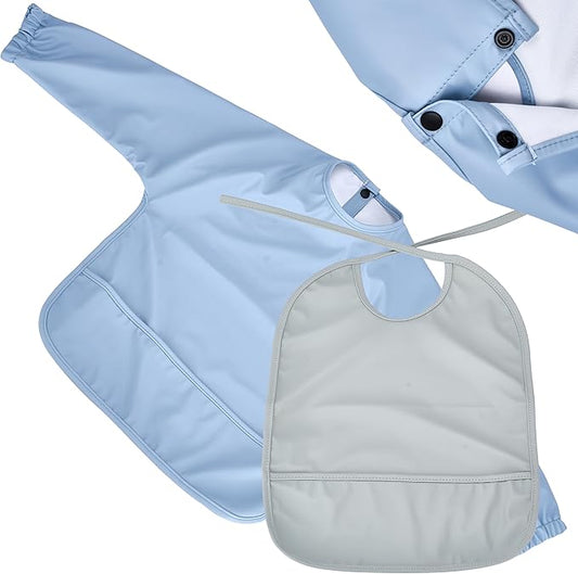 CHILDLIKE BEHAVIOR Baby Smock Bib - Waterproof Travel Buddy, Mess-Proof Feeding - Long Sleeves, Gentle Closure- Two-Layer