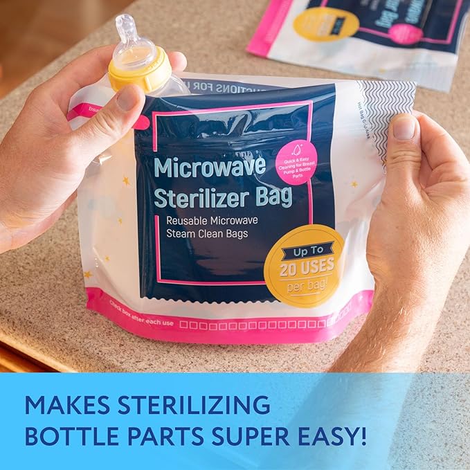 Impresa Microwave Baby Bottle Steam Bags - Reusable Up to 20 Uses & Baby Travel Essential - Multipurpose Steam Bag for Breast Pump Parts & Bottle Cleaning in Microwave - Pack of 1, 15 Count