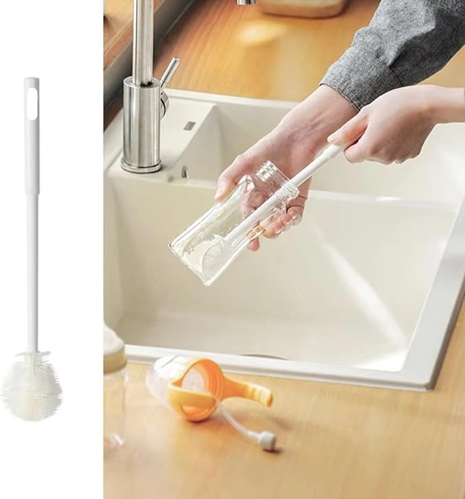 360° Flexible Silicone Bottle Brush with Long Handle, 2025 New Bottle Cleaning Brush, Deep Cleaning Brush for Narrow Neck Bottles, Water Bottles, Baby Bottles, Flasks Soft Bottle Brush (1PC)