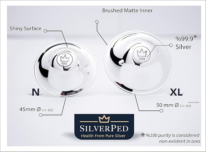 100% Silver Nipple Shield, Soothe and Protect Sore Nipples for Breastfeeding Newborn, Eco-Friendly Nickel-Free Silver Nipple Covers, Polished Surface, 2 Pieces (XL)
