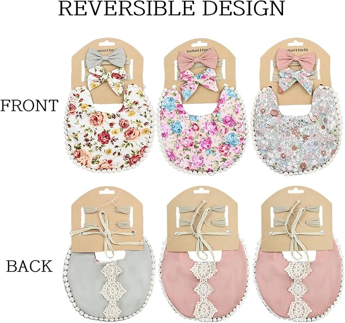 Baby Girls Floral Print Bibs, Reversible Burp Cloth Set for Newborn Infant Toddlers