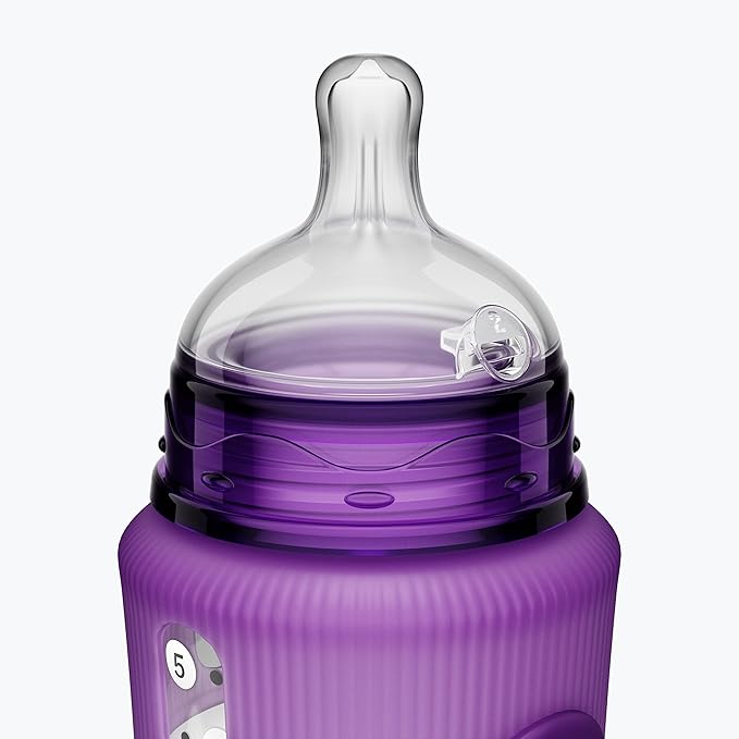 Smilo Baby Bottle Set with Stage 0 Slow Flow Anti Colic Nipple, 10 Oz / 300 ml Capacity, 3X Pack of Anti Colic Baby Bottles 0-3 Months - Plum Purple