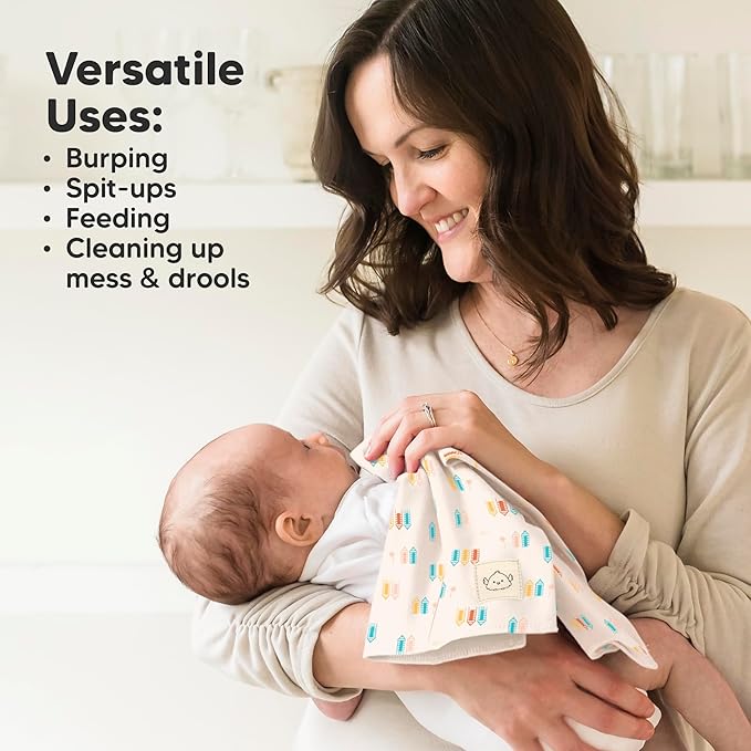 Organic Burp Cloths Baby Boy, Girl - 6-Pack Large Cotton Burping Cloths for Babies, Spit Up Rags, Super Absorbent, Ultra Soft Newborn Rag, Gender Neutral, Machine Washable, Durable (Toy Land)