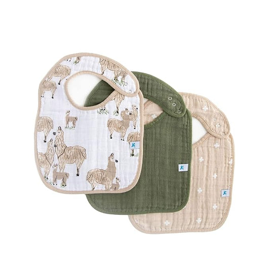 Little Unicorn Premium Classic Bib 3 pack | Adjustable as baby grows | Soft fabric on skin | Great for first time eaters (Llama Llama)