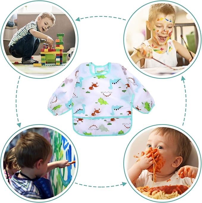 Accmor 5 Pack Long Sleeve Bibs, Baby Smock Waterproof Sleeved Bib Smock for Baby Toddler 6-36 Months