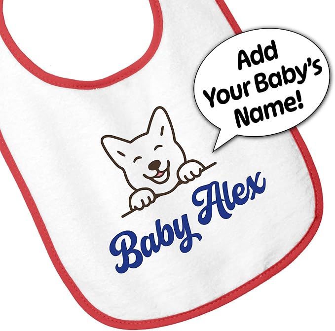 Personalized Baby Bib – Soft Cotton Terry, Cute Jindo Dog Design with Custom Text (1-2 Lines) – Newborns & Toddlers