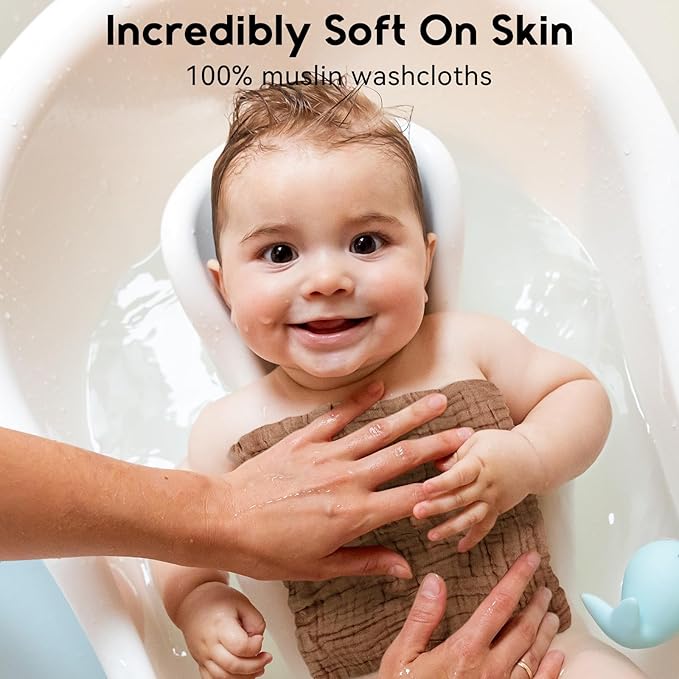 Muslin Baby Washcloths 6 Pack, 100% Cotton Wash Cloths for Babies, Large 12''X12'' Burp Cloths Absorbent and Soft for Newborn Infants Kids Boys Girls - Gradient Brown