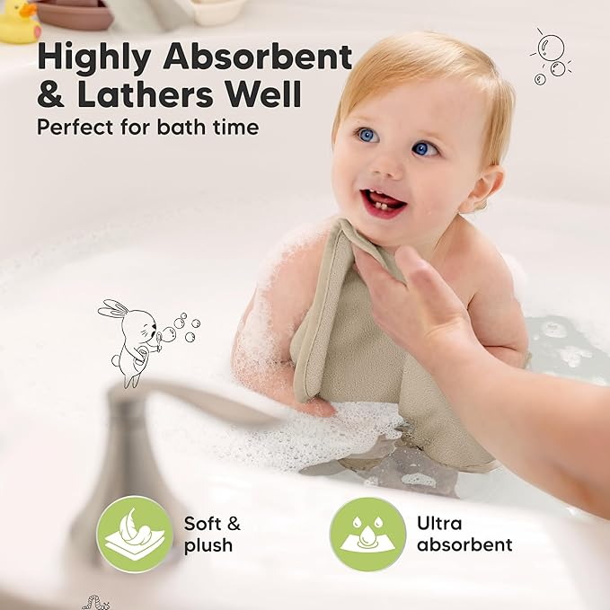 6-Pack Baby Washcloths - Soft Absorbent Viscose from Bamboo Wash Cloths for Babies, Kids, Toddlers, Infant, Newborn Bath Towels, Gentle on Sensitive Skin, 10x10 Reusable Face Towels(Earth Brown)