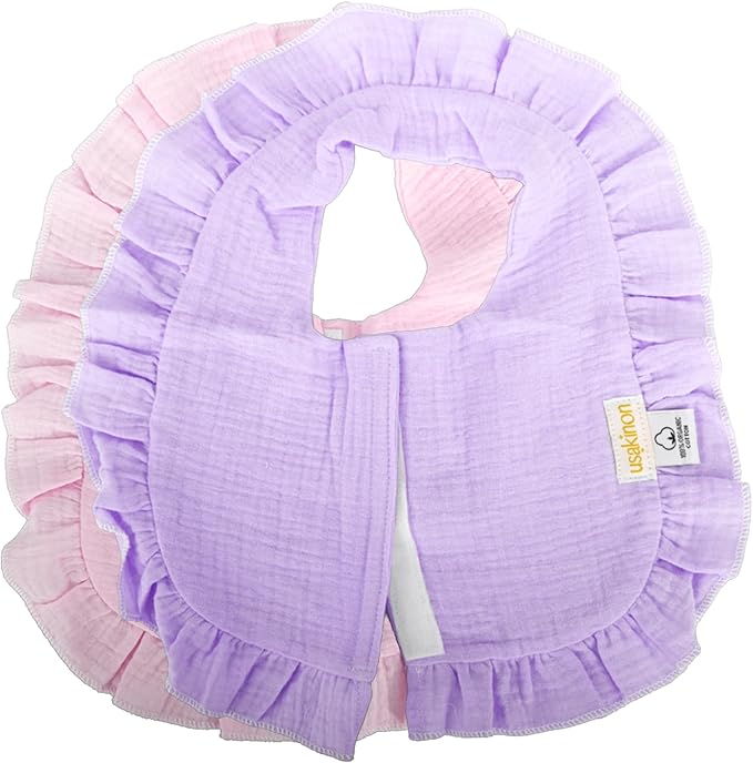usakinon® 100% Organic Muslin Cotton Baby Bibs 2 Pack – Soft, Absorbent & Safe Newborn Essentials, CPC Certified