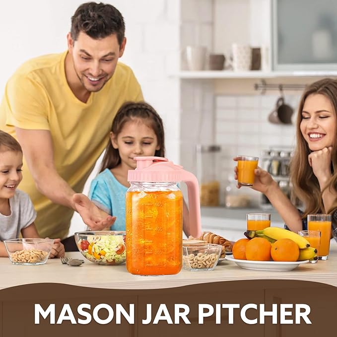 Glass Pitcher with Lid, 64 OZ Mason Jar Pitcher Double Leak Proof, 2 Quart Breast Milk Storage Containers for Fridge, Wide Mouth Glass Jar for Sun Tea, Juice, Cold Brew Coffee