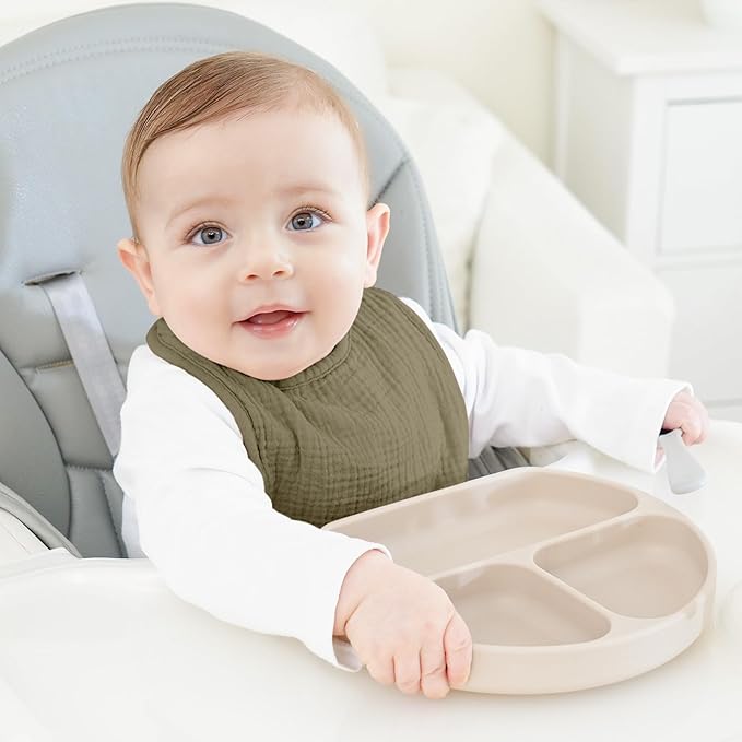 Bearmoss Muslin Baby Drooling Bibs 8 Pack, 100% Cotton Square Adjustable Bandana Bibs Gift for Baby Girls Boys Teething Drool