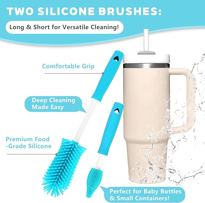 Sosmar 6 Pack Water Bottle Cleaner, Stanley Cup Cleaner Brush Kit with Long Silicone Bottle Brush, 3 Size Straw Cleaner Brush, 4 in 1 Bottle Gap Cleaner Tumbler, Sports Water Bottle