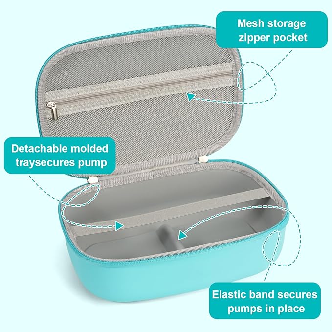 Wearable Breast Pumps Carrying Case, Hard Shell Breast Pump Bag with Waterproof Removable Tray, Breast Pump Storage Bag Compatible with Most of Wearable Breast Pumps (Teal)