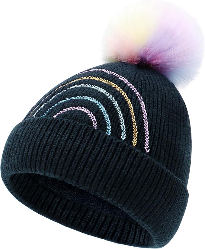Girls Winter Hat Warm Toddler Beanie with Pom Pom Winter Hats for Baby and Kids